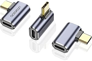 aceyoon 3 Pack Adaptador USB C PD 100W Carga Rápida Adapter USB C 90 Grados USB 3.1 Gen 2 40Gbps USB Tipo C Macho a Hembra 8K@60HZ Vídeo para Tableta, Teléfono y Computadora portátil