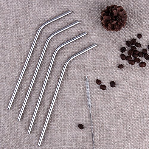 MIU COLOR® Bio strohhalme trinkhalme aus rostfreiem Edelstahl mit knick rund, waschbar und sicher, 4 Stück, mit Reinigungsbürste - 4
