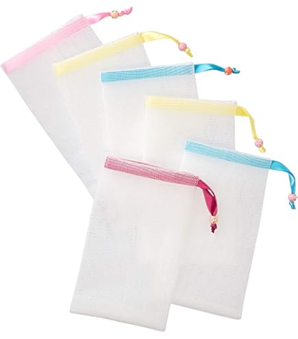 5 Stück Nylon Seifenbeutel Mit Kordelzug – Bunt, Praktisch & Perfekt Für Feste Seifen Unterwegs