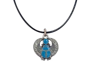 LAZZARO ITALY Pendentif Scarabée ailé égyptien avec collier. Amulette porte-bonheur symbole de résurrection. Bijou talisman artisanal plaqué argent H 3 cm