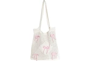 COSIESNEST Beach Bag Crochet Tote Bag Bow Mesh Beach Bags for Women Polyester Shoulder Bags Women Girls Handbag for Holiday Summer Beach Shopping