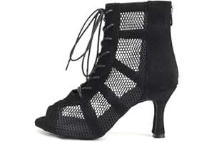 AOQUNFS Bottines de Danse Latine Femme Talon Haut Lacets Bottes de Salon pour Salsa Bachata Tango Samba Pratique et Performance, DS-L446