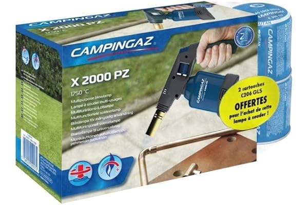 CAMPINGAZ X 2000 PZ - Chalumeau - Bleu (Principal), Or - Métal, Plastique - 1750°C - 1h40 - Tête en bas après préchauffage - Promo