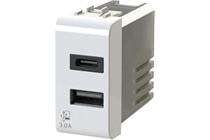 4BOX USB3.0 - Alimentatore USB da 3 Ampere a 2 uscite su modulo singolo con connettore di tipo A e tipo C compatibile con Gewiss Chorus bianca
