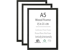 Weikani Cornice per foto formato A5, confezione da 3 cornici in legno da 15 x 21 cm, cornice per certificati, con plexiglass, per montaggio a parete o esposizione da tavolo