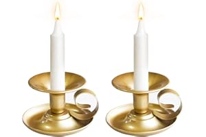 Tibeoyad 2 candelabri con manico vintage, rotondi, base in metallo (oro)