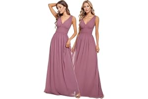 Ever-Pretty Vestito da Cerimonia Donna Linea ad A Stile Impero Chiffon Scollo a V Senza Maniche Abito da Damigella 09016