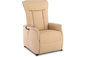 Raburg Fernsehsessel mit Aufstehhilfe, Relaxsessel mit Liegefunktion, elektrisch mit Fernbedienung, 2 Motoren, Taschenfederkern/Komfort-Polsterung, bis 120 kg, Leder/Kunstleder, Marie, Beige