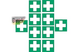 seemy Lot de 10 autocollants de premiers secours 5 x 5 cm DIN 7010 UV Premium pour kit de premiers secours, boîte de secours, chemin de secours, sortie d'urgence, marquage de sécurité