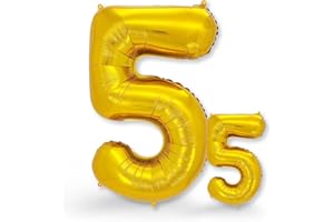 FUNXGO® Globo de aluminio dorado con el número 5, 2 unidades, 100 y 38 cm, para decoración de 5º cumpleaños, bodas, aniversarios o fiestas