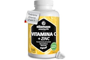 VITAMAZE - AMAZING LIFE Vitamina C + Zinc 1000mg con Bioflavonoides - Sistema Inmunológico y Reducción del Cansancio - 180 Comprimidos para 6 Meses - Vegano sin Aditivos - Calidad Alemana