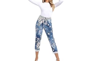STAR FASHION Women's Italian Elastic Waist Active Yoga Floral Printed Jogging Pants Turn Up Ladies Casual Jogger Hoop Trouser 8-22