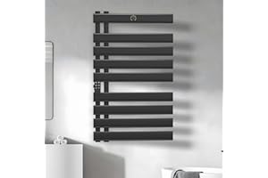 Peviasot Badheizkörper Elektrisch 425W, 94x61cm Handtuchheizkörper Schwarz mit Fernbedienung & Timer, Handtuchtrockner Elektrisch IP24, Schnellheizung Aluminium, Wandmontage, Handtuchwärmer für Bad