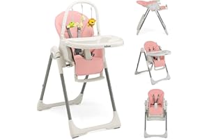 GENERIC INFANS 4 in 1 Baby Highchair, Foldable Highchairs with 5-Point Safety Belt Removable Double Tray Built-in Rear Wheels, Adjustable Infant Feeding High Chair for Babies and Toddlers