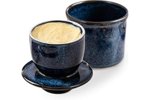 HOME DECOR Pot à beurre en porcelaine, pot à beurre français pour comptoir, récipient à beurre avec ligne d'eau pour du beurre frais tartinable - Glaze réactif bleu