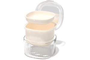 ‎Y-KELIN Cleaning Box for dentures, Soaking Box for Storing and Cleaning dentures, Orthodontic Shower Box with Mirror Brush (White)