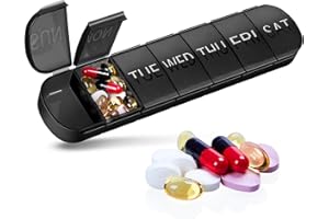 MARK CURVE Black Weekly Pill Box Organiser with Upgraded Open Design | Premium Quality 7 Day Travel Tablet Box | Portable Pill Case for Medications, Vitamins, and Supplements