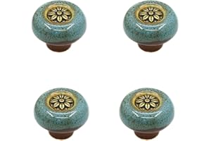 DUORIES Ceramiczny uchwyt meblowy w stylu retro, gałki kuchenne, gałki meblowe, uchwyt do szafy, do szafy, do szafy, do szafy, okrągłe, do kuchni, sypialni, łazienki, kolor brązowy, niebieski, 4 sztuki
