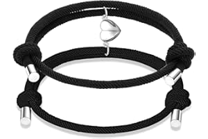 Sfoni 2Pcs Heart Matching Bracelets, Adjustable Love Heart Relationship Friendship Rope Bracelet - Birthday Christmas Jewellery Gifts with Card Valentines Gifts for Him Her