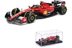 JODIYAAH Bburago 1/43 F1 2023 SF23 16# Charles Leclerc Scuderia Ferrari SF23 55# Carlos Sainz Voiture en alliage moulé sous pression Cadeau de collection (1/43 SF23 55# avec casque)