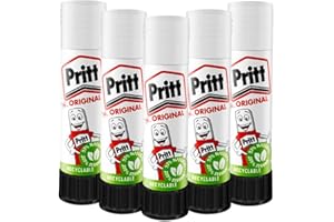 DISTROSYS PRITT Glue Sticks (5 Pack, 11g) - 97% Natural Ingredients, Safe & Child-Friendly Glue Sticks for Home, School, Arts & Crafts, Office Supplies, Recyclable Quick-Drying Non-Toxic Strong Adhesive