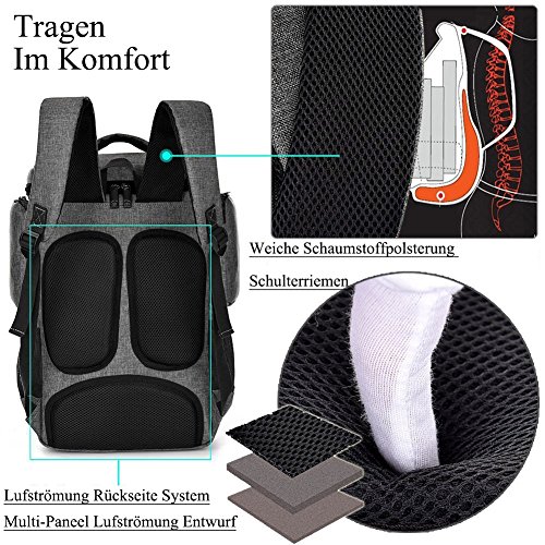 Laptop Rucksack, BRINCH Anti-Träne geräumig Reise Knapsack Rucksack Hikingtasche Studenten College Schulter Rucksack für 18 – 18,4 Zoll Laptop / Notebook / Macbook Computer, Grau-Schwarz - 6