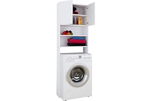 VCM Cupboard Cabinet Shelf Bathroom Toilet Recess for Washing Machine Laundry Room Storage Unit Wood White Jutas