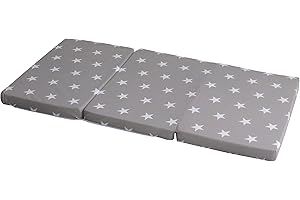roba Matelas Bébé de Voyage Pliant Little Stars - 60 x 120 cm + Sac de Transport - Housse Amovible - Mousse Ferme et Confortable - Épaisseur 5,5 cm - Gris Étoilé