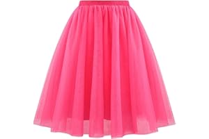 Generisch Tüllrock Damen Kurz Rockabilly Minirock Tüll Rock Knielang Karneval Party Kostüm Festliche Outfit Tutu Unterrock Fasching Petticoat Elastische Hohe Taille Ballettrock