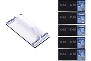 Küssner Handschleifer-Set, 5 Stück Schleifgitterleinen: Länge 28cm, Breite 11,5cm, Korn 60, Schleifklotz mit Metallklemmgriffen: Länge 22cm, Breite 10,5cm, A0180-900506, weiß, 1 Liter