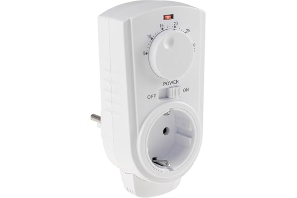 ChiliTec Termostat, uttag med temperaturregulator, uttagtermostat för uppvärmning, fläkt, infraröd uppvärmning, kylutrustning, analog roterande regulator