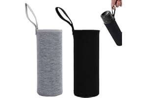 EIROVYA Custodia Isolante in Neoprene per Bottiglia d'Acqua, Borsa Termica per Bottiglie di Tè e Bicchieri (Nero + Grigio), 2 pezzo