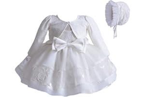 Loalirando 3Pz Vestito Principessa Bambina Abito in Tulle Bianco Elegante Bowknot + Cover up Scialle Maniche Lunghe + Cappello da Cerimonia Matrimonia