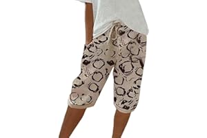 WDCHAOYUE Sommerhose Damen Leicht Sommer Einfarbig Kurze Hosen Leinenhose Mit Kordelzug Casual Pants Hohe Taille Caprihose Stoffhose Bequeme Freizeithose Frauen Elegant Loose Fit Strandhose Outdoorhose