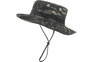 QHIU Boonie - Sombrero de Pescador táctico, protección Solar, visión de Camuflaje para Acampada, Senderismo, Pesca, Hombre, Unisex