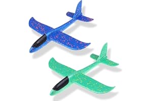 Maigendoo 2 Packs Large Airplane Toy, Foam Plane Gliders, Manual Throwing Foam Plane, Dual Flight Mode Aeroplane Toys for Boys Girls Outdoor Sport Game, Kids Birthday Party Favors, Blue Green