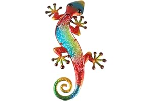 Liffy Gecko Wall Art Metal Lizard Garden Decor Outdoor Glass Decoración Rojo, 15 Pulgadas de Largo