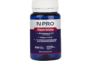NPRO SALUD INTESTINAL NPRO Gastribiota – 30 cápsulas con Probióticos (9 cepas), Extracto de Granada, Aloe Vera, Resveratrol y Vitamina C – Apoyo para Disbiosis Gástrica y Helicobacter pylori