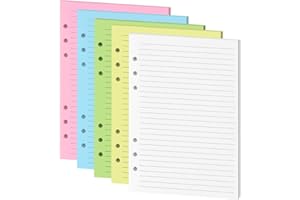 ENJOYTHINK for Filofax A5 Refills Lined Refill Paper Coloured, 100 Sheet 6 Punched Holes Loose-Leaf Lined Paper, A5 Binder Inserts Notebook Refills, Ruled Notepaper for Diary Planner Meeting Travel Record
