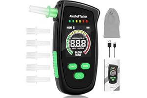 BEE&FLOWER Alkoholtester –Wiederaufladbarer Alkoholtester Polizeigenau, Tragbar Promillemessgerät, Hochpräziser Alkoholmessgerät mit 5 Mundstücken, Alkomat mit Bildschirm für Persönliche Tests zu