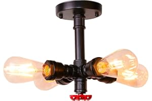 iDEGU 4 Luci Plafoniera Vintage Lampada da Soffitto Stile Tubo Industriale Lampadario per Soggiorno Camera da Letto Cucina (Nero)