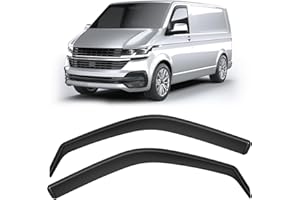 GEARCELL Lot de 2 déflecteurs d'air noirs - Protection contre la pluie pour fenêtre - Compatible avec Volkswagen Transporter T5 2003-2015 et T6 à partir de 2015 - Pare-soleil latéral incassable