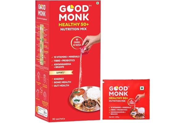 Good Monk Healthy 50+ Multivitamin for Senior Men & Women For Energy, Bone & Gut Health With Probiotics, Fibre, Ashwagandha, Vit. B12, C, D, Iron, Zinc Add To Food - No Taste Change 30 Sachets