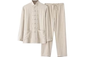 Genérico Traje De Artes Marciales para Hombres Ropa Tradicional China Traje Tang Uniformes De Kung Fu Ropa De Tai Chi De Lino Y AlgodóN Uniforme De MeditacióN Zen Top De Solapa con Bolsillos Elegante