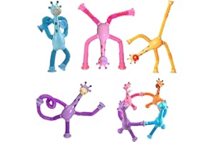 LEERMEIZI 4 Piezas Jirafa Tubo Juguete,Juguete con Ventosa de Jirafa telescópica,Juguete Sensorial de Jirafa,Jirafa Aliviar el Estrés para Niños y Adultos Juguete Sensorial de Educativos Regalos (4)