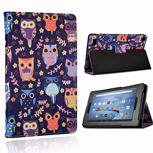 FINDING CASE Folio Leather Smart Folding Stand Cover Case For Amazon Fire 7” Alexa,7 inch Tablet (9th 7th 5th Generation, 2019 2017 2015 Release) Colorful Owls
