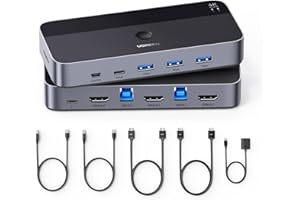 UGREEN HDMI 2.0 KVM Switch 4K@60Hz USB 3.0 Switch 4 Ports (3*USB 3.0+ USB C) Sharing 1 Monitor und Tastatur, Maus, Drucker, U disk für 2 PC mit 2 USB Kabeln und 2 HDMI Kabeln.