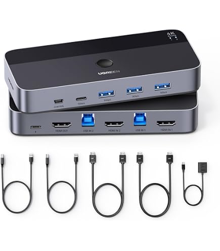 Steetek HDMI KVM Switch Dual Monitor 2 Puertos,4K@60Hz,USB1.1,KVM Switch 2 Monitores 2 Computers, HDCP2.2, HDMI2.0, Interruptor De Botón,Ultra HD, Con Cables