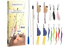 LUMINGRAIN Katzenspielzeug Set 15-teilig – Katzenangel mit Feder- & Mäuseköpfen – Verstellbare Angel für interaktiven Spielspaß & Selbstbeschäftigung