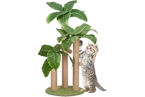 HOMYHANDS 80CM Cat Scratching Post, Medium Cat Scratcher Tree with 3 Scratching Poles Scratch Post for Large Cats with 2 Teasing Hanging Ball, Natural Sisal Rope (80CM)